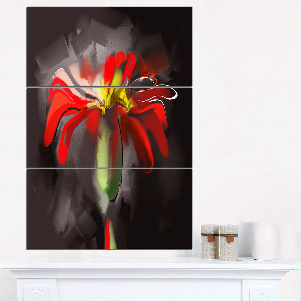 "Abstract Red Flower" Glossy Metal Wall Art, 3 Panels, 28"x36"