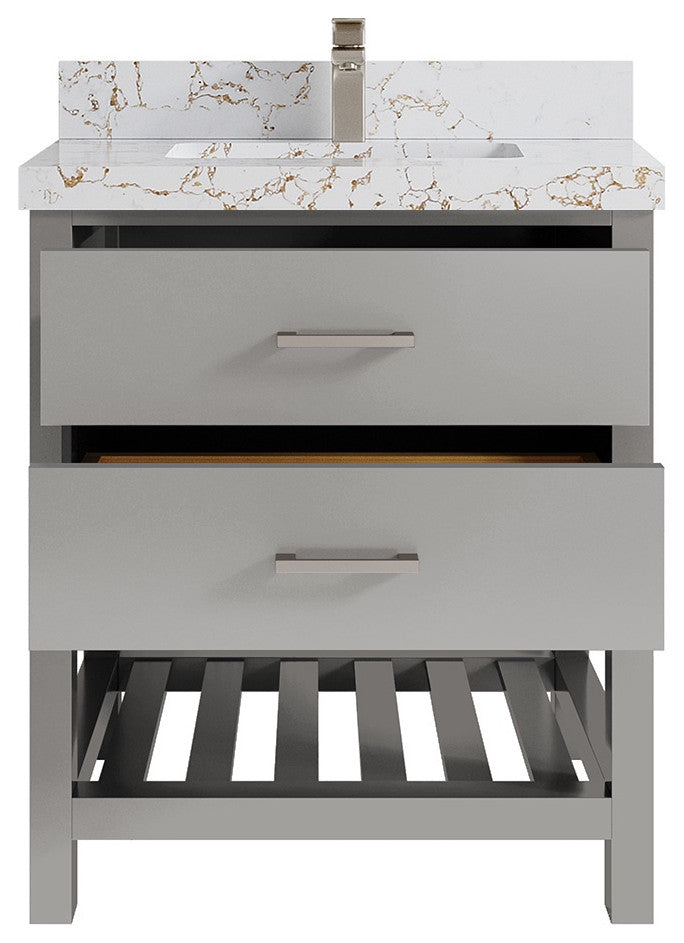 Parker 30 Single Sink Bath Vanity in Elephant Skin Gray  2" Viola Gold