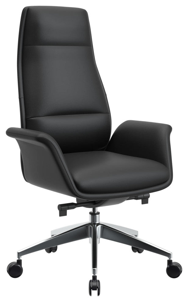 LeisureMod Summit High-Back Leather Office Chair With Swivel and Tilt, Black