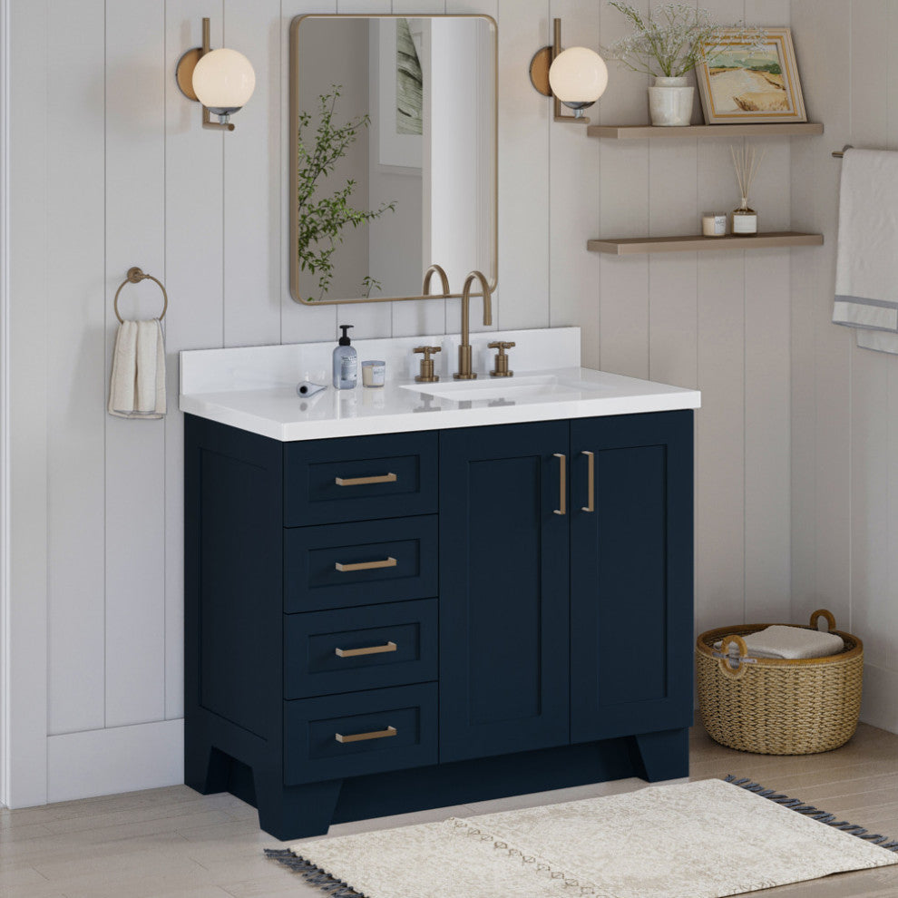 ARIEL Taylor 43" Right Offset Rectangle Sink Midnight Blue Vanity Quartz