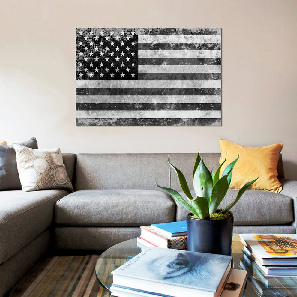 "USA FlagGrunge Gray White" by iCanvas, Canvas Print, 18x12"