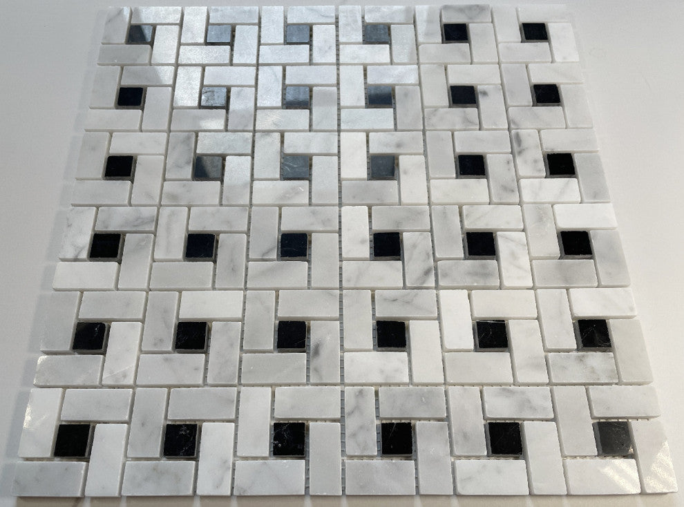 Carrara White Venato Marble Pinwheel Windmill Mosaic Tile Polished, 1 sheet
