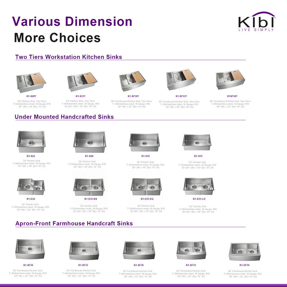 KIBI Farmhouse Apron Single Bowl Stainless Steel Workstation Kitchen Sink, 33"