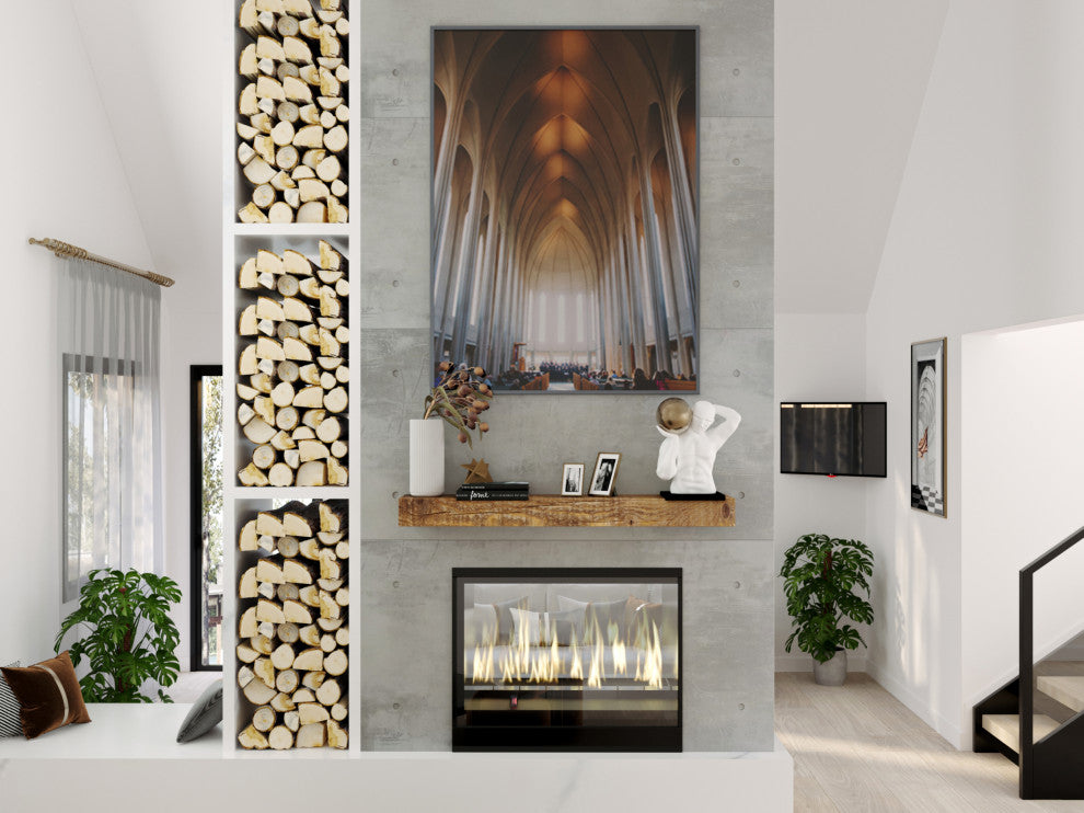 Solid Beam Fireplace Mantel Shelf, Aged Oak, 48"