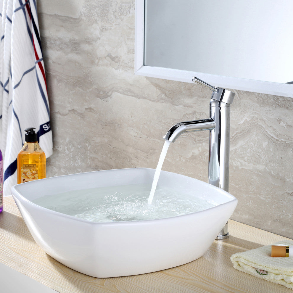 Luxier BSH03-T Single Hole Vessel Bathroom Faucet with Drain, Chrome