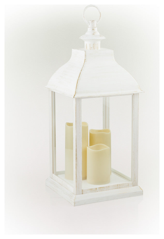 White Candlelit Lantern with Warm White LED Lights