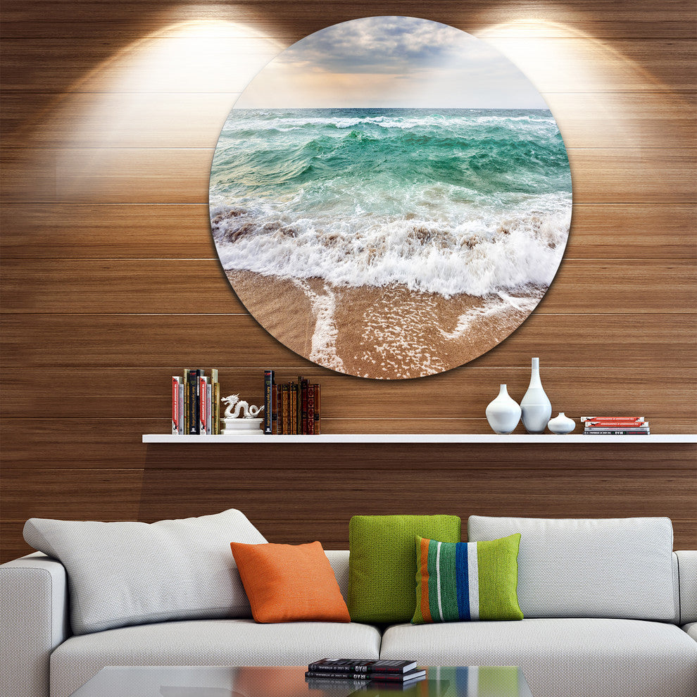 Crystal Clear Blue Foaming Waves, Seashore Disc Metal Wall Art, 23"
