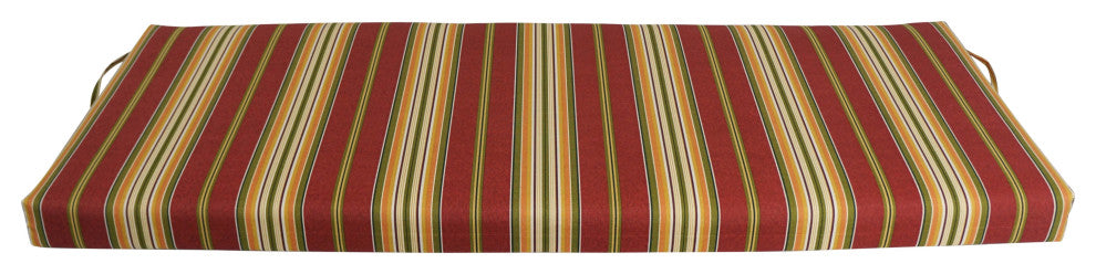 54"X19" Patterned Outdoor Spun Polyester Bench Cushion, Kingsley Stripe Ruby