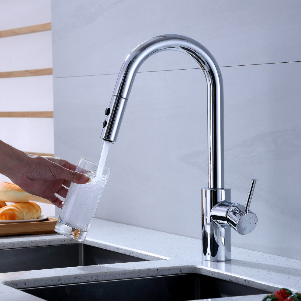 Luxier KTS21-T Single-Handle Pull-Down Sprayer Kitchen Faucet, Chrome