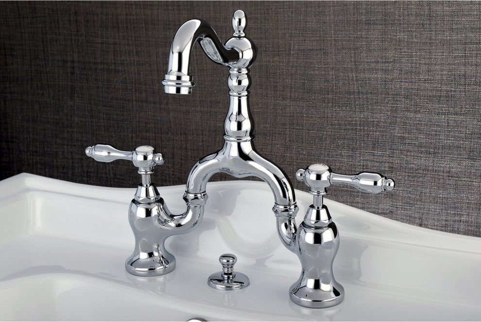 Kingston Brass Bridge Bathroom Faucet With Brass Pop-Up, Polished Chrome
