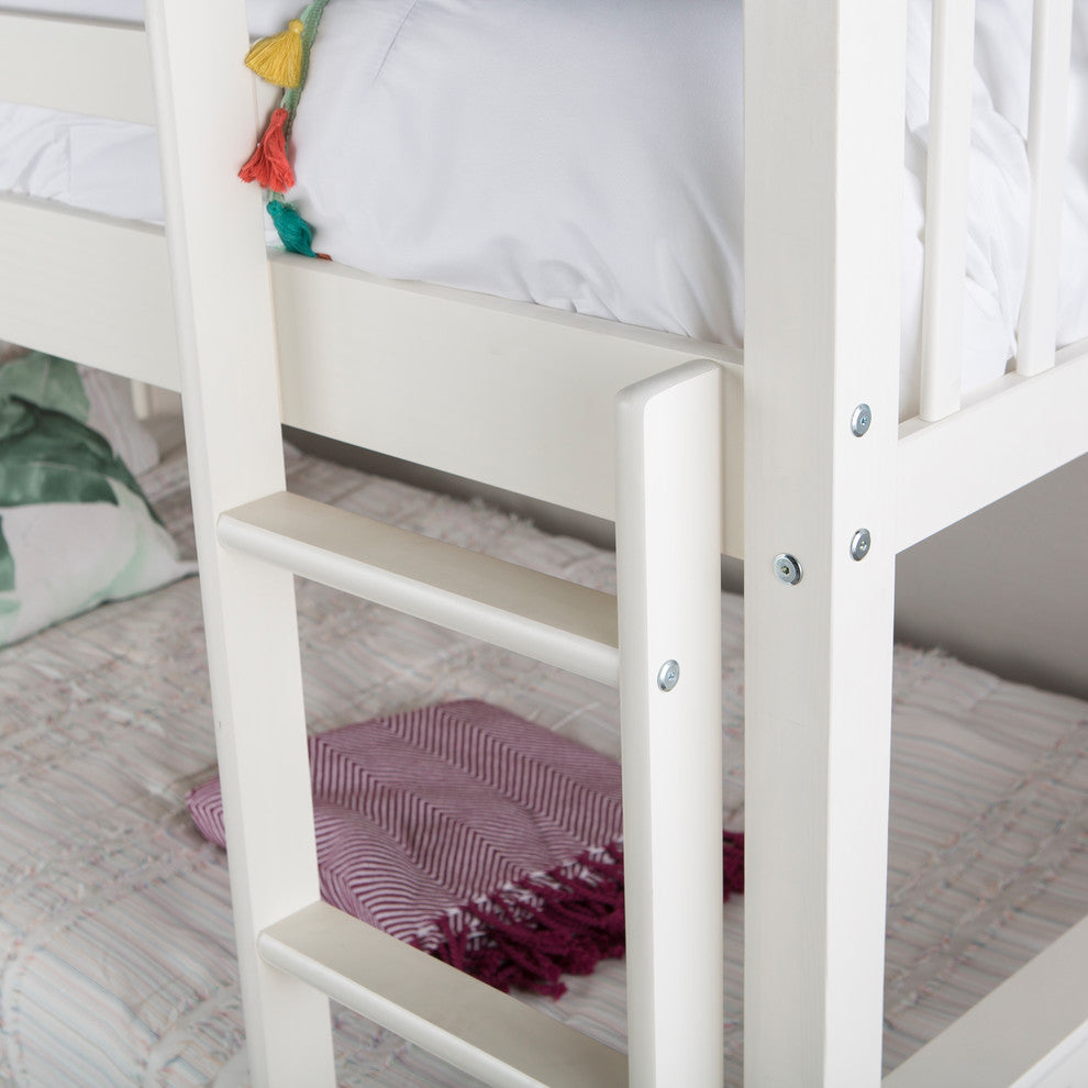 Solid Wood Twin over Twin Mission Design Bunk Bed - White
