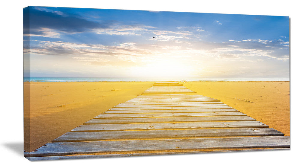 "Wooden Road At Blue Sea Beach" Sea Bridge Canvas Wall Artwork, 40"x20"