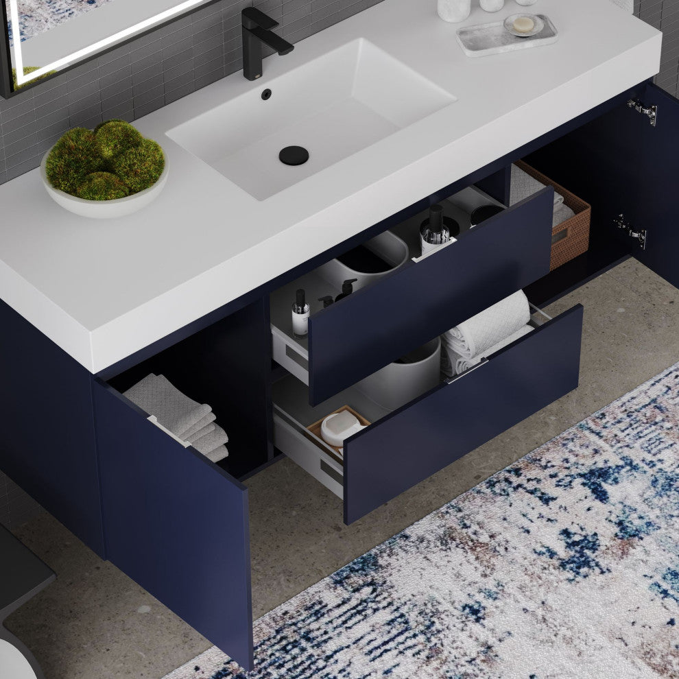 Boutique Bath Vanity, Blue, 60", Single Sink, Freestanding