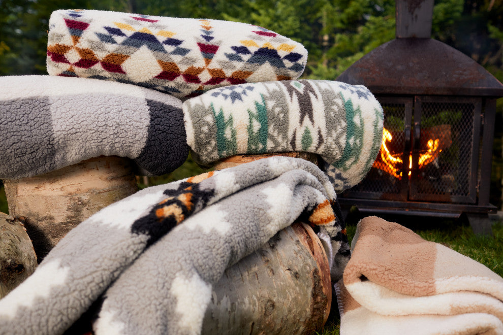 Sherpa Faux Throws 50"X60" Navajo Print Grey, Aztec Print Grey