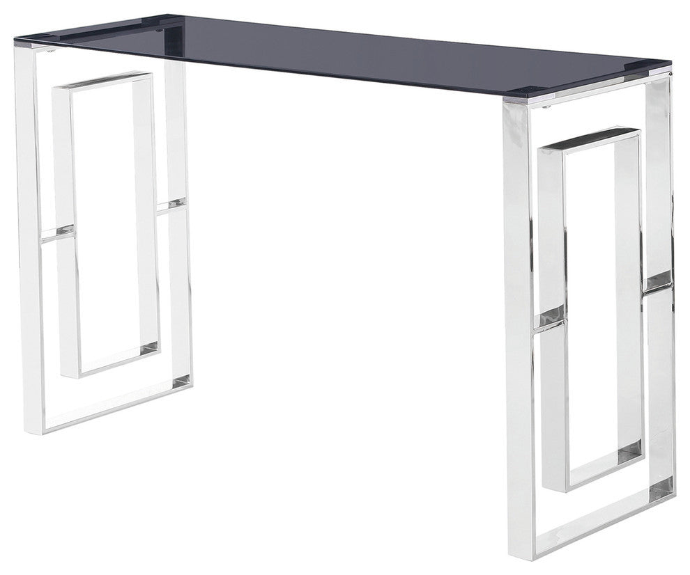 Mallory Smoked Glass Living Room Sofa Table, Silver