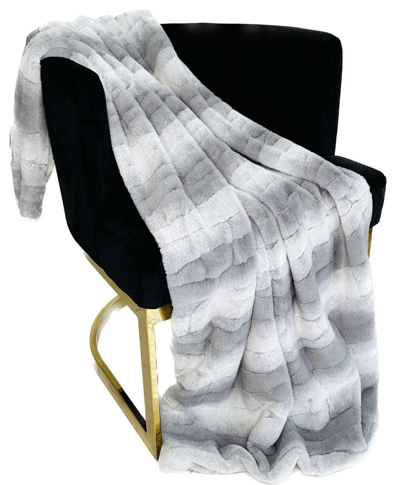 Plutus Gray Silver Furever Faux Fur Throw Blanket, 96"L x 110"W Queen