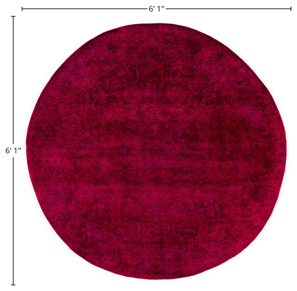 Overdyed One-of-a-Kind Hand-Knotted Area Rug Pink, 6' 1" x 6' 1"