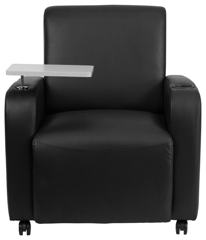 Guest Chair With Tablet Arm, Black With Casters, 41"x30"x35"
