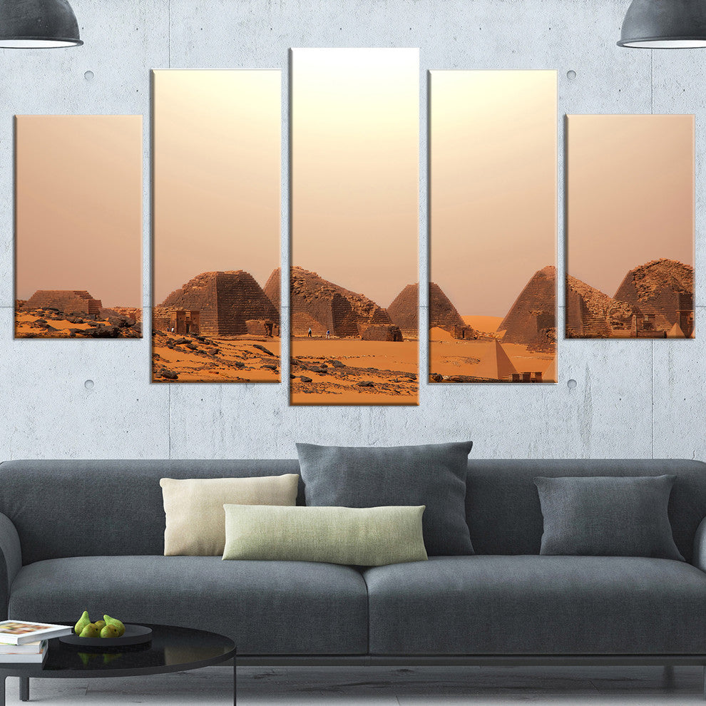 Beautiful Meroe Pyramids in Sudan, Landscape Canvas Art, 60"x32", 5 Panels