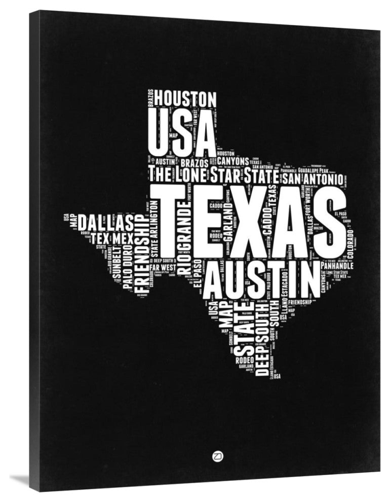"Texas Black and White Map" Fine Art Print