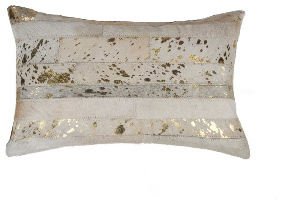 12" X 20" X 5" Natural And Gold  Pillow