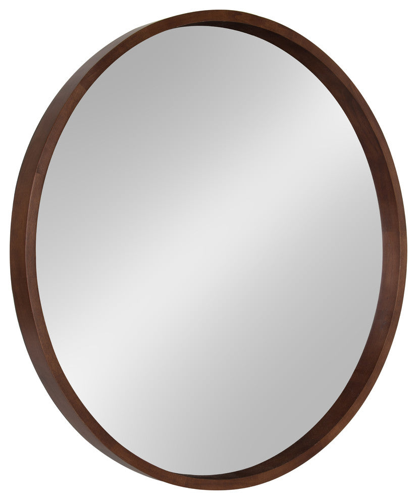 Hutton Round Decorative Wood Framed Wall Mirror, Walnut Brown, 30 Diameter