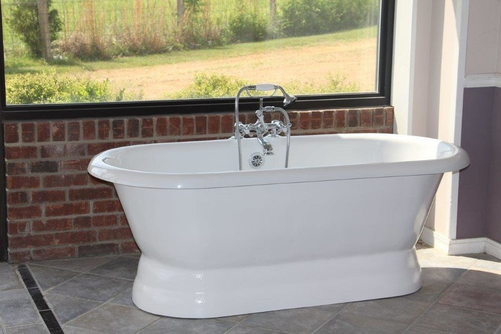 Majesty Biscuit Double Pedestal Tub, Drilled Rim Faucets