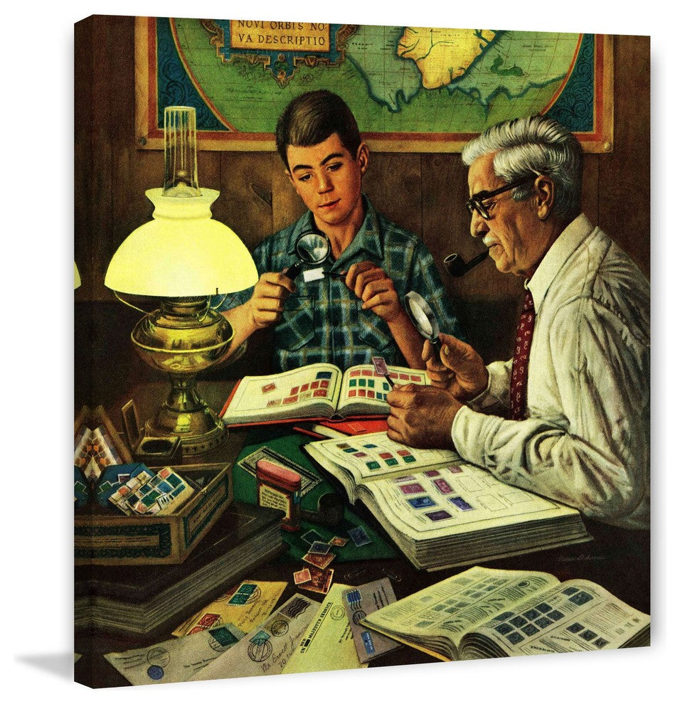 "Stamp Collecting" Painting Print on Canvas by Stevan Dohanos