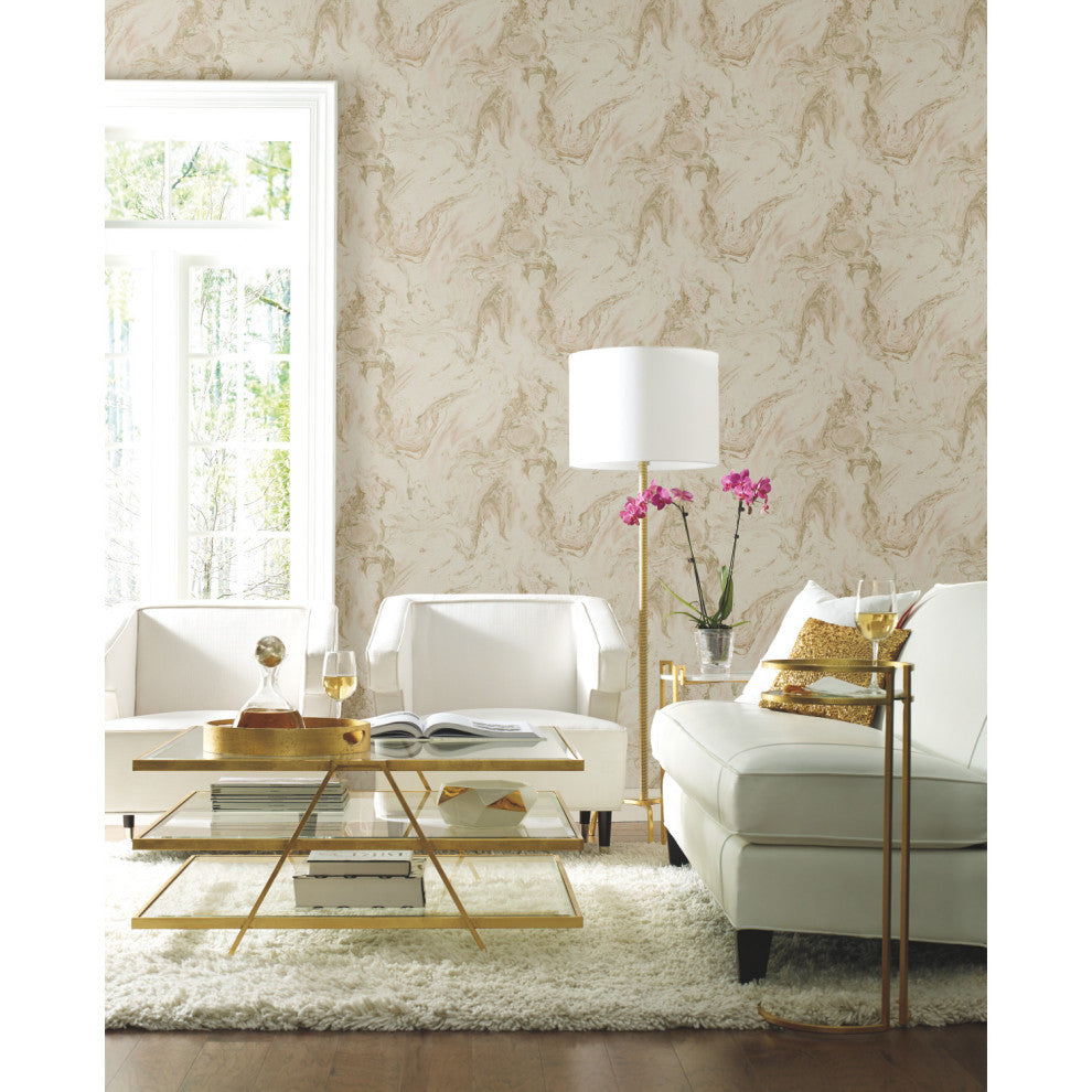 Blush Metallic Oil and Marble Wallpaper