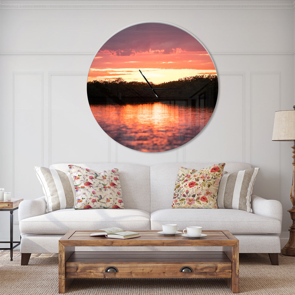 Sunset On Tropical Lagoon Oversized Coastal Metal Clock, 36x36