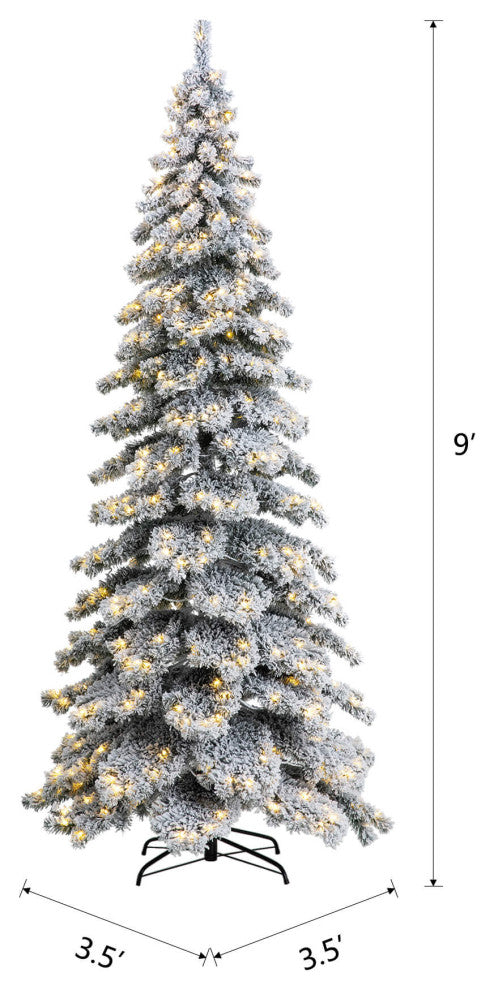 9' Pre-Lit Flocked Layered Spruce Artificial Christmas Tree with 500 Light