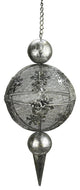 Metal Snowflake and Mesh Finial Hanging Tea Light Lantern, Silver Antique, 18"