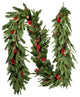Serene Spaces Living 9ft Faux Pine Garland With Red Berries and Mini Pinecones