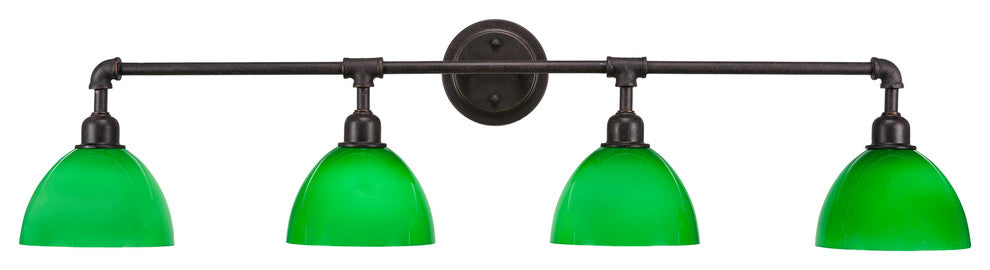 Vintage 4-Light Bath Bar, Dark Granite Finish, 7" Green Glass