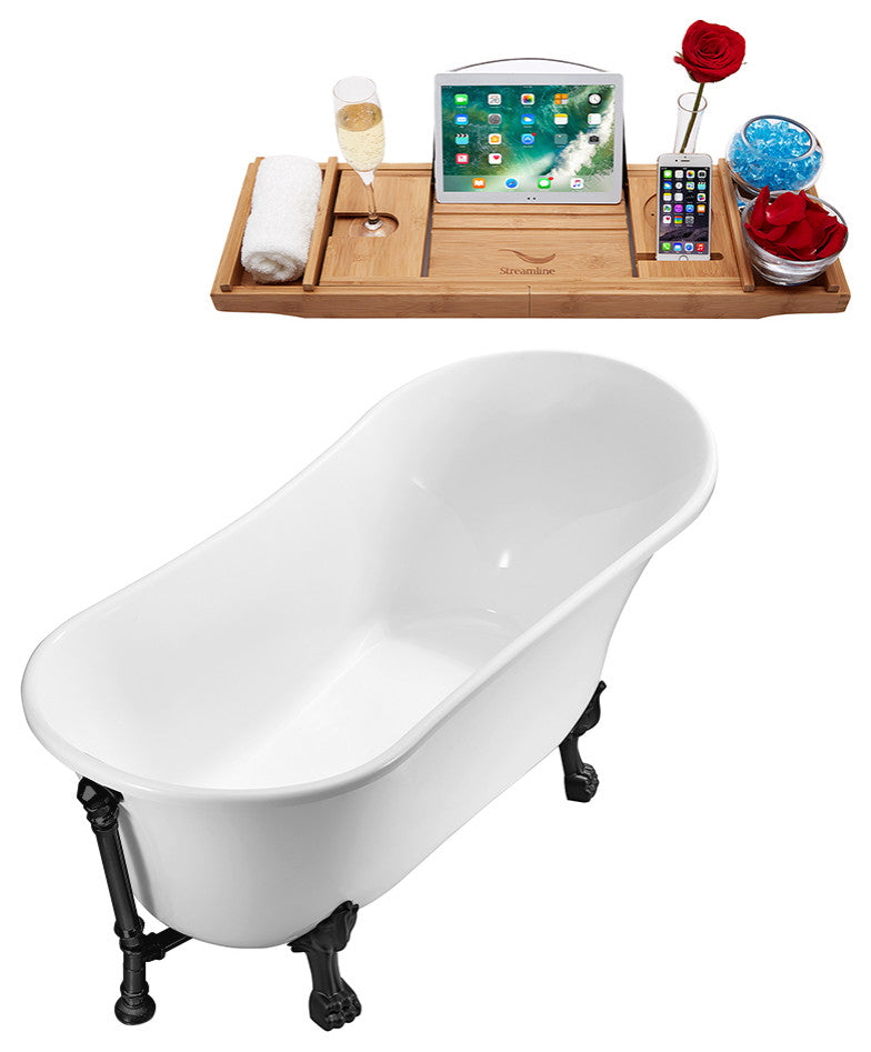 67" Streamline N340BL-BL Soaking Clawfoot Tub and Tray With External Drain