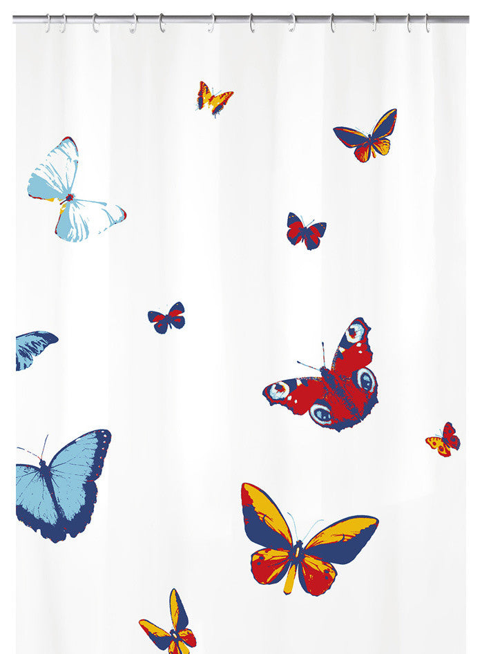 Extra Long Fabric Shower Curtain, Butterflies