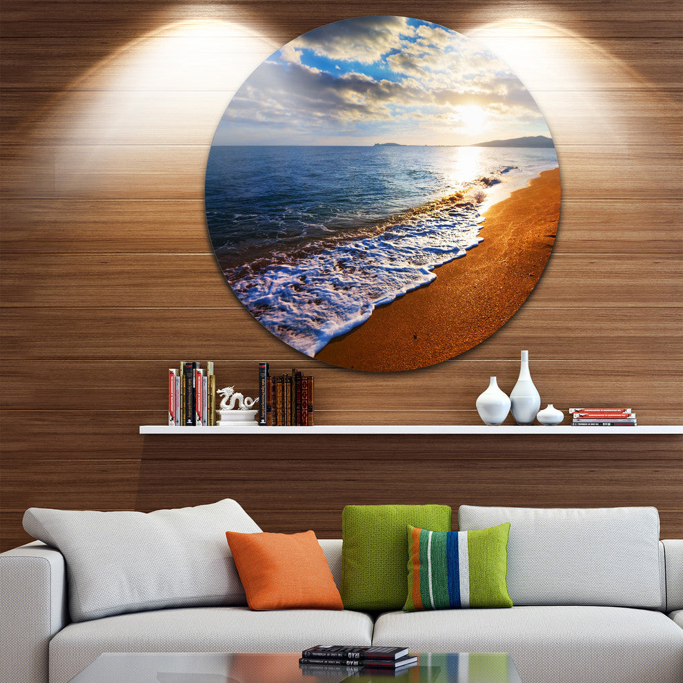 Heavy Clouds Over Morning Beach, Seashore Large Disc Metal Artwork, 11"