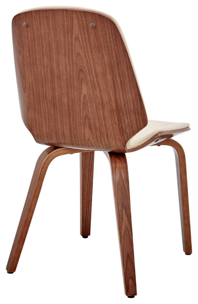 Brinley Faux Leather and Wood Dining Room Accent Chair, Cream and Walnut