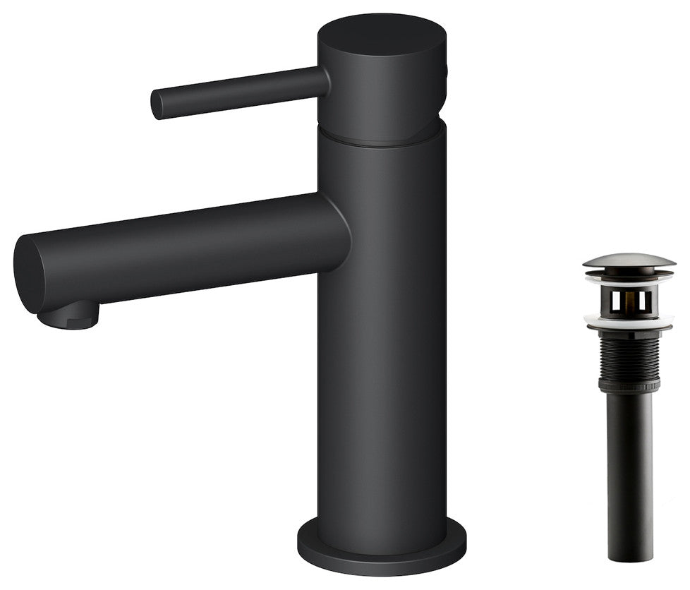 Blossom Brass Round Single Handle Bathroom Vanity Sink faucet, Matte Black W/ Po