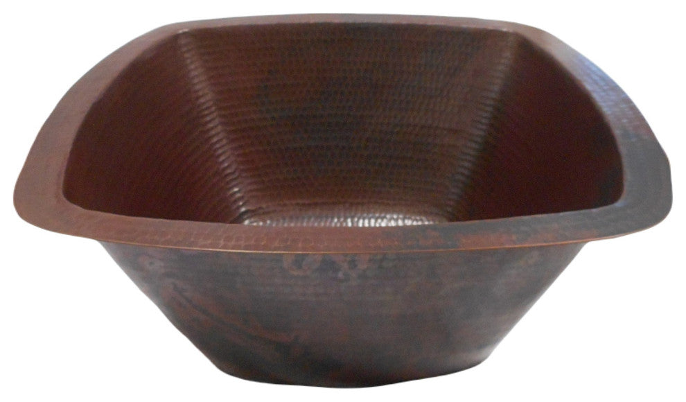 Aged Copper 15" Square Copper Bathroom Sink with Hammering