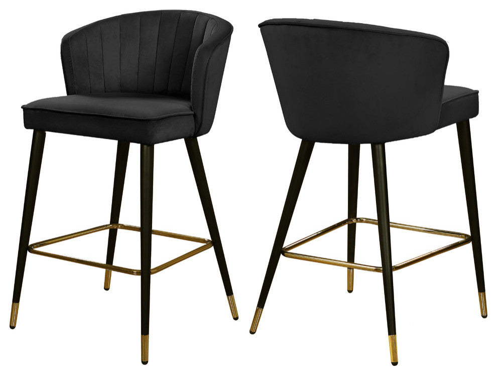 Cassie Velvet Upholstered Stool, Set of 2, Black