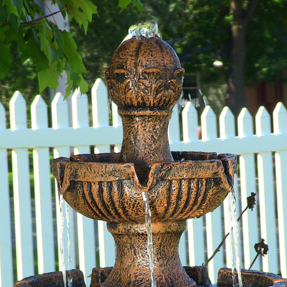 Sunnydaze Flower Blossom Outdoor Water Fountain, 3-Tier, Electric, 43", Earth