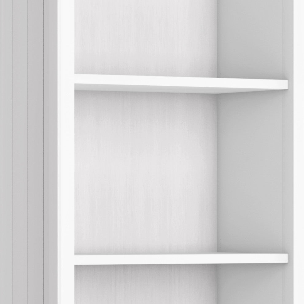 Acadian Solid Wood 5 Shelf Bookcase, White