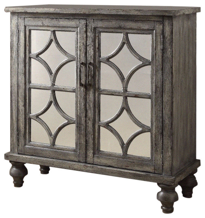 Benzara BM154254 Wooden Console Table With 2 Doors, Weathered Gray
