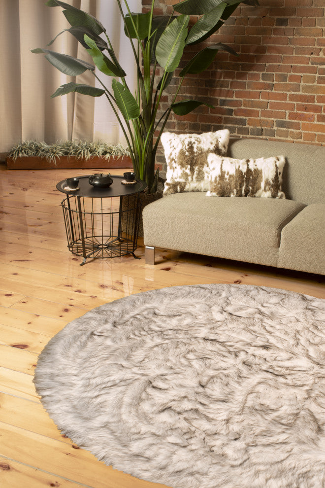 Arlington Circular Faux Fur Rug 6' Diameter Grey, Gradient Chocolate