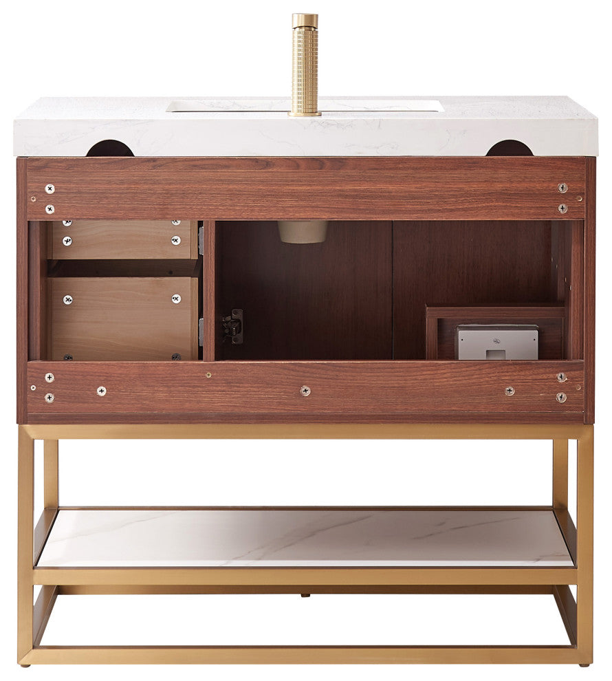 Mahon Bath Vanity, Stone Top, Brushed Gold Base, 36", Single Vanity, No Mirror