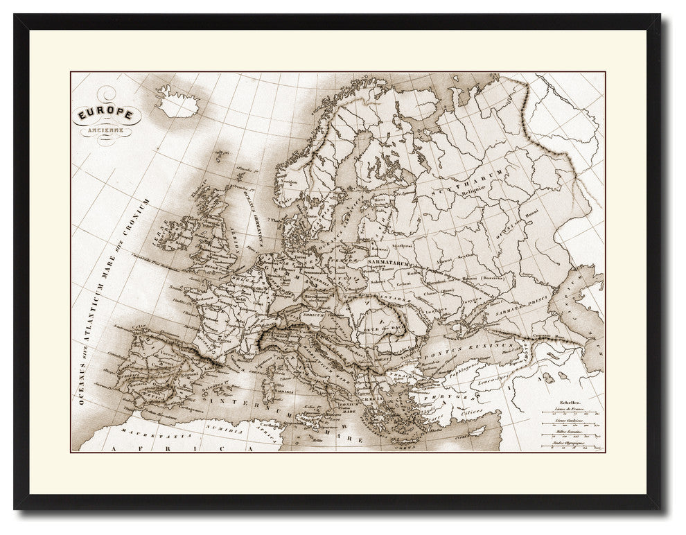 Ancient Europe Vintage Sepia Map Canvas Print, 28"x37"