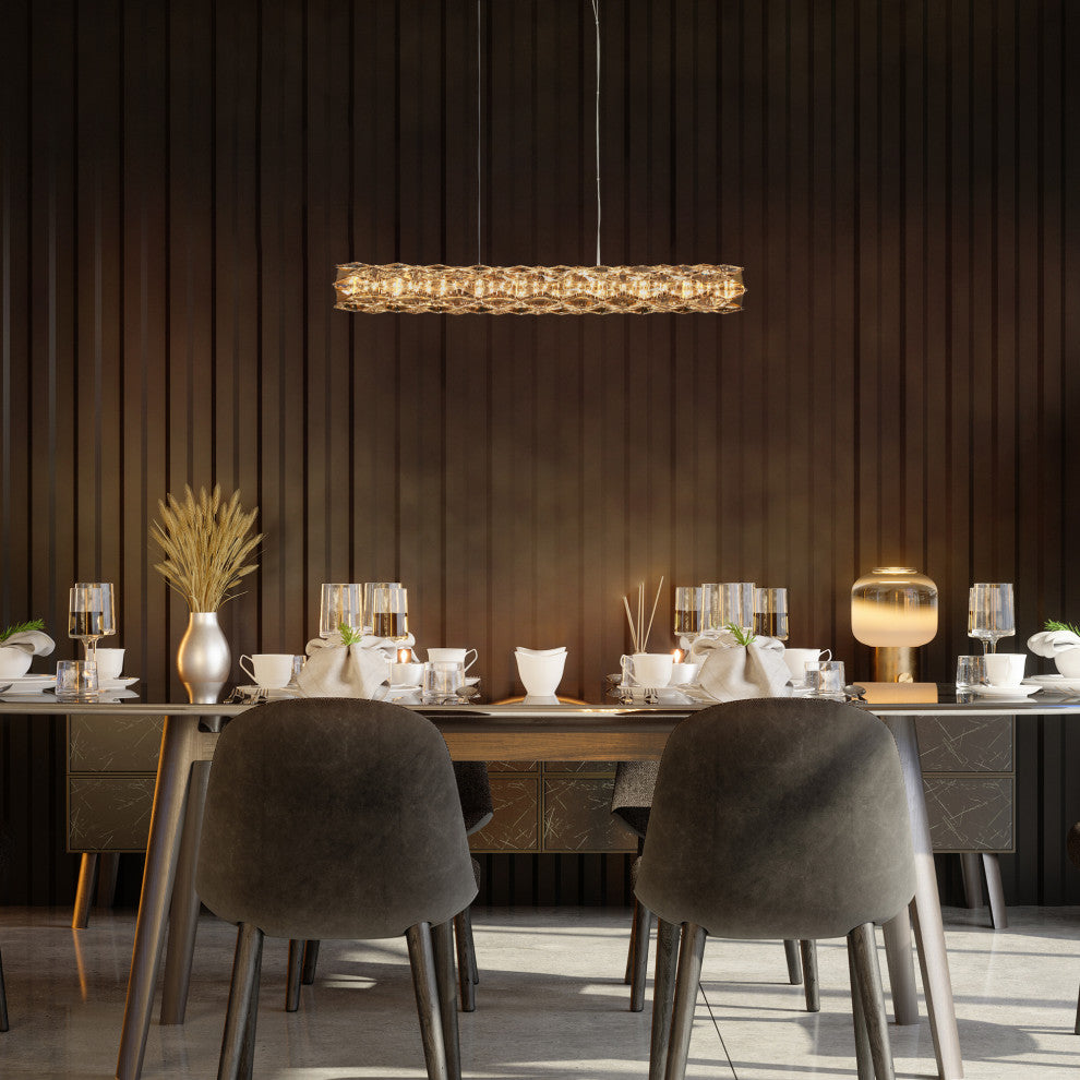 LNC Viniculture 1-Light 36" Modern Crystal Linear LED Island Light, Brass