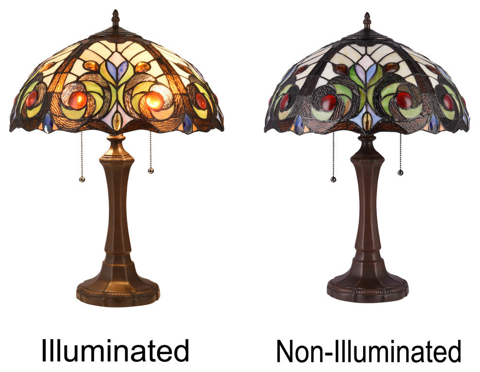 CHLOE Lighting Lennon Tiffany Dark Bronze 2-Light Victorian Table Lamp