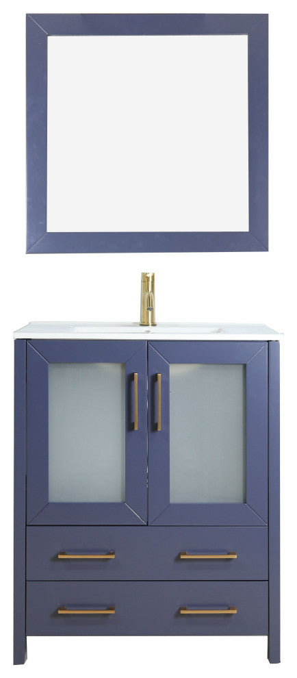 Vanity Art Vanity Set With Ceramic Top, 24", Blue, Standard Mirror